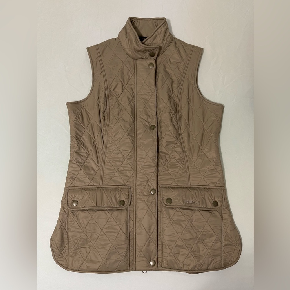 Barbour Womens Wray Gilet Vest Size 6 US Beige Quilted Fleece Lined